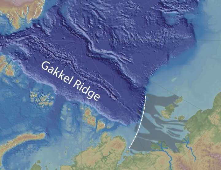 Ausschnitt Landkarte Gakkel Ridge im Nordpolarmeer